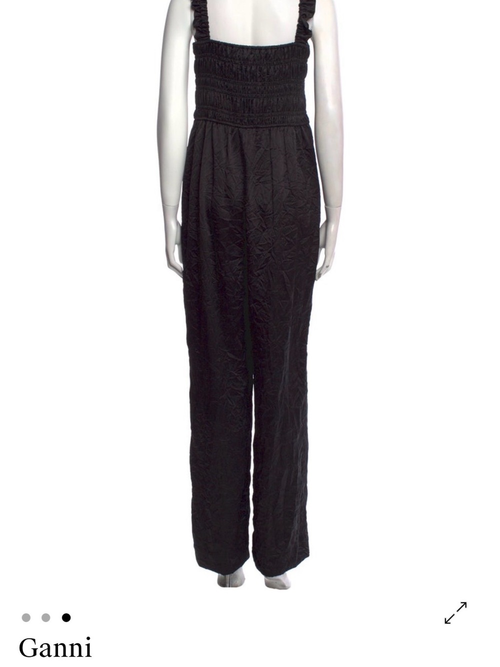 Ganni Black Smocked Strap Jumpsuit
